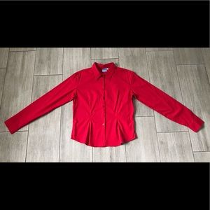 Red, button-down cotton shirt